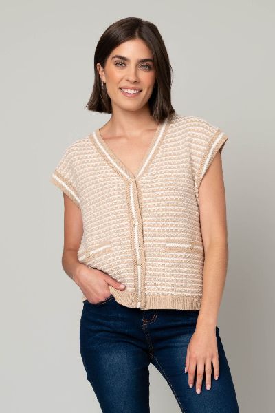 Striped Jacquard V-Neck Sweater Vest w/ DTM Buttons