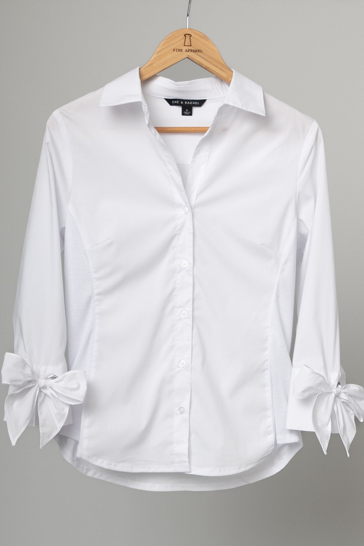 Poplin Button Front Blouse w/ Bow Tie Cuffs