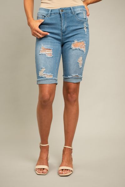 Light Wash Bermuda Distressed Denim Shorts 11 inch