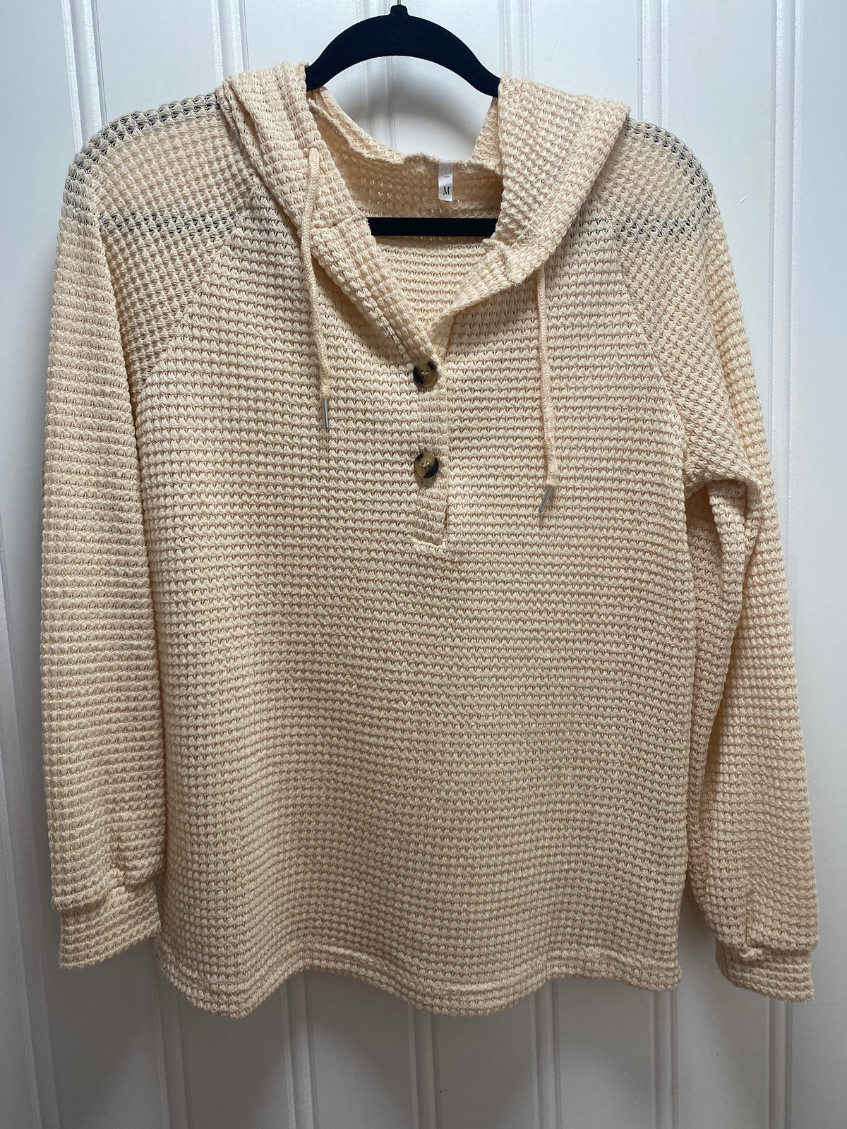 Cream Waffle Long Sleeve Hoodie Top