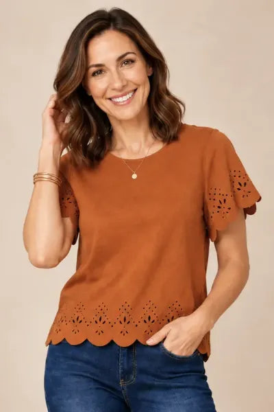 Laser cut suede top