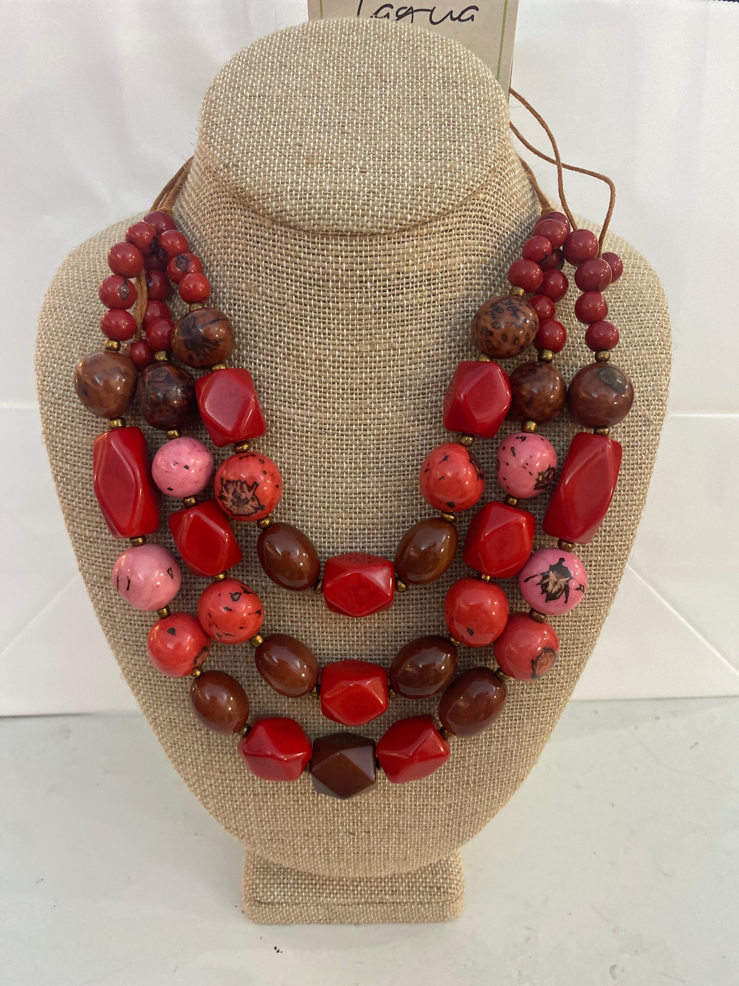 Tagua Necklace Red/Pink/Chocolate