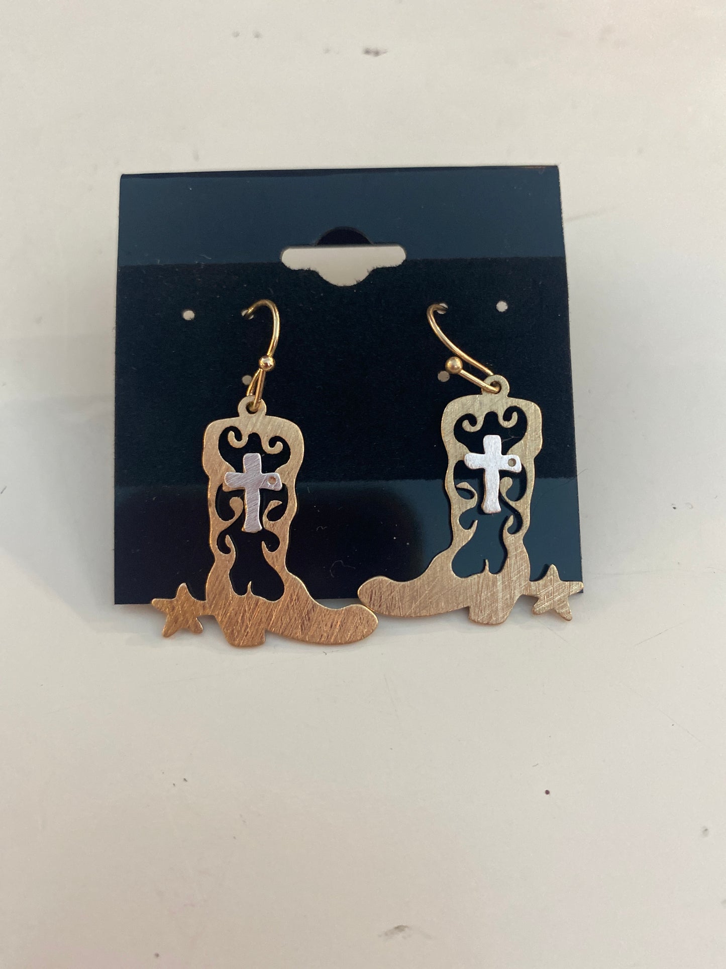 Boots with Cross Brass Earrings