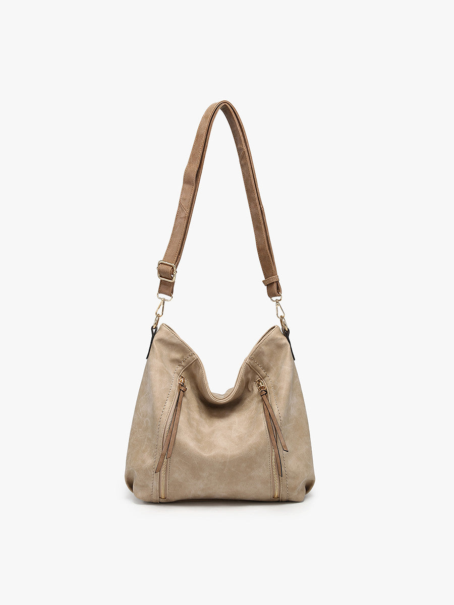 Warm Grey/ Brown Mina Distressed Hobo Bag