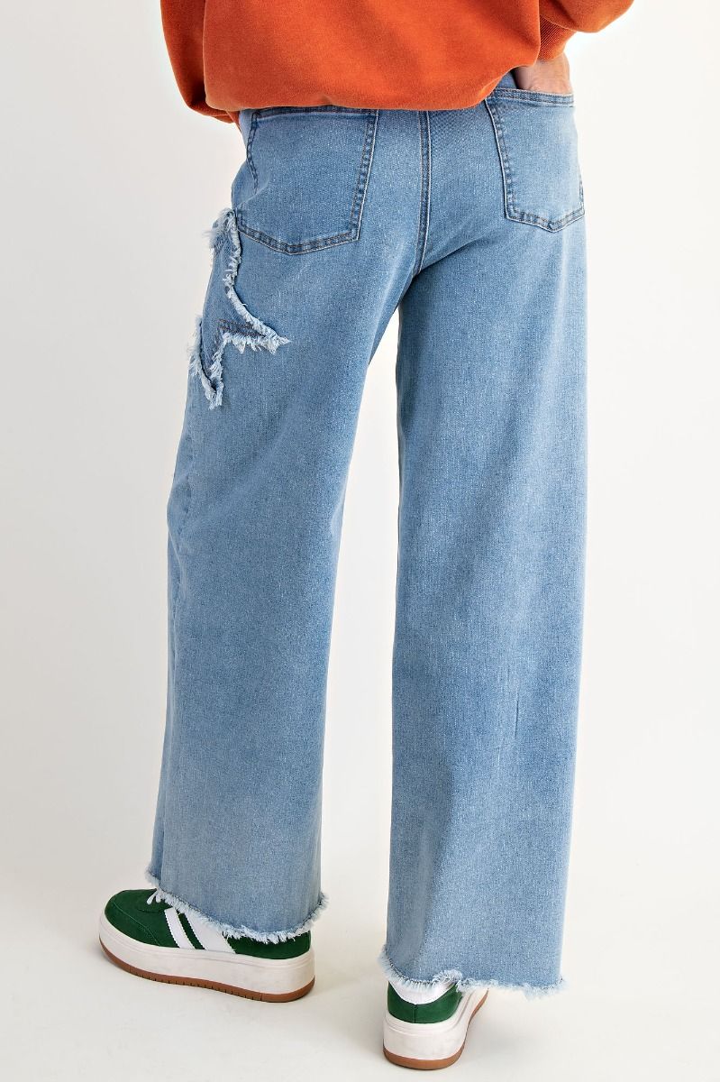 STAR PATCH WASHED STRETCH DENIM PANTS