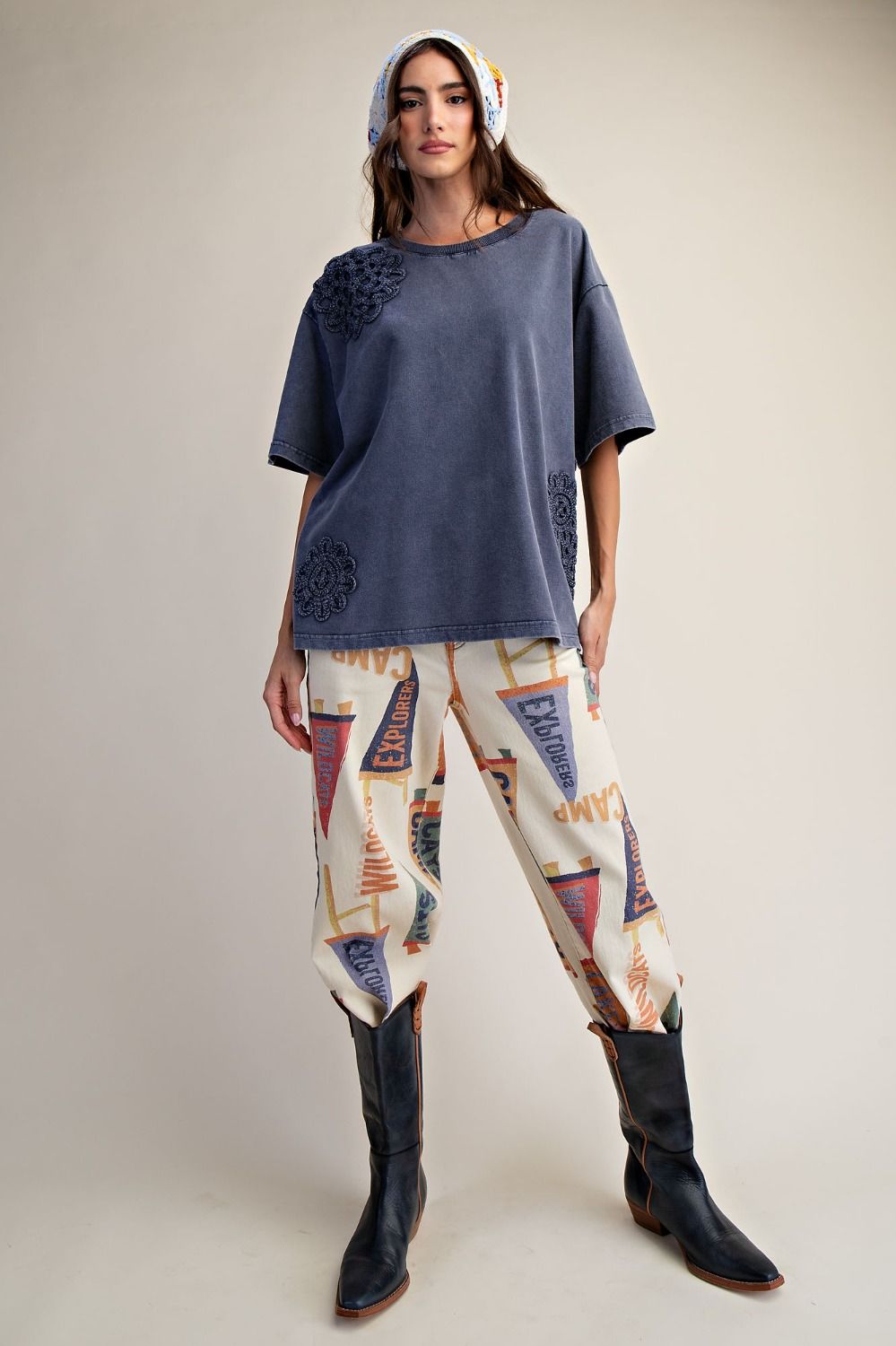 CROCHET PATCH DETAILING WASHED TOP