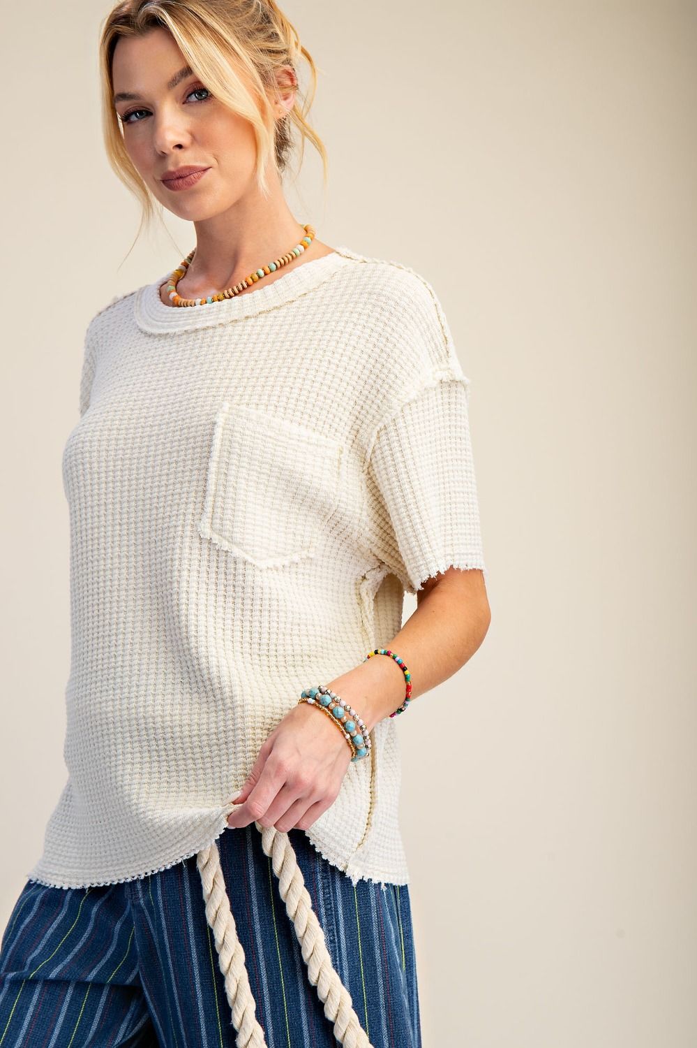 Short Sleeve Mineral Waffle Knit Top