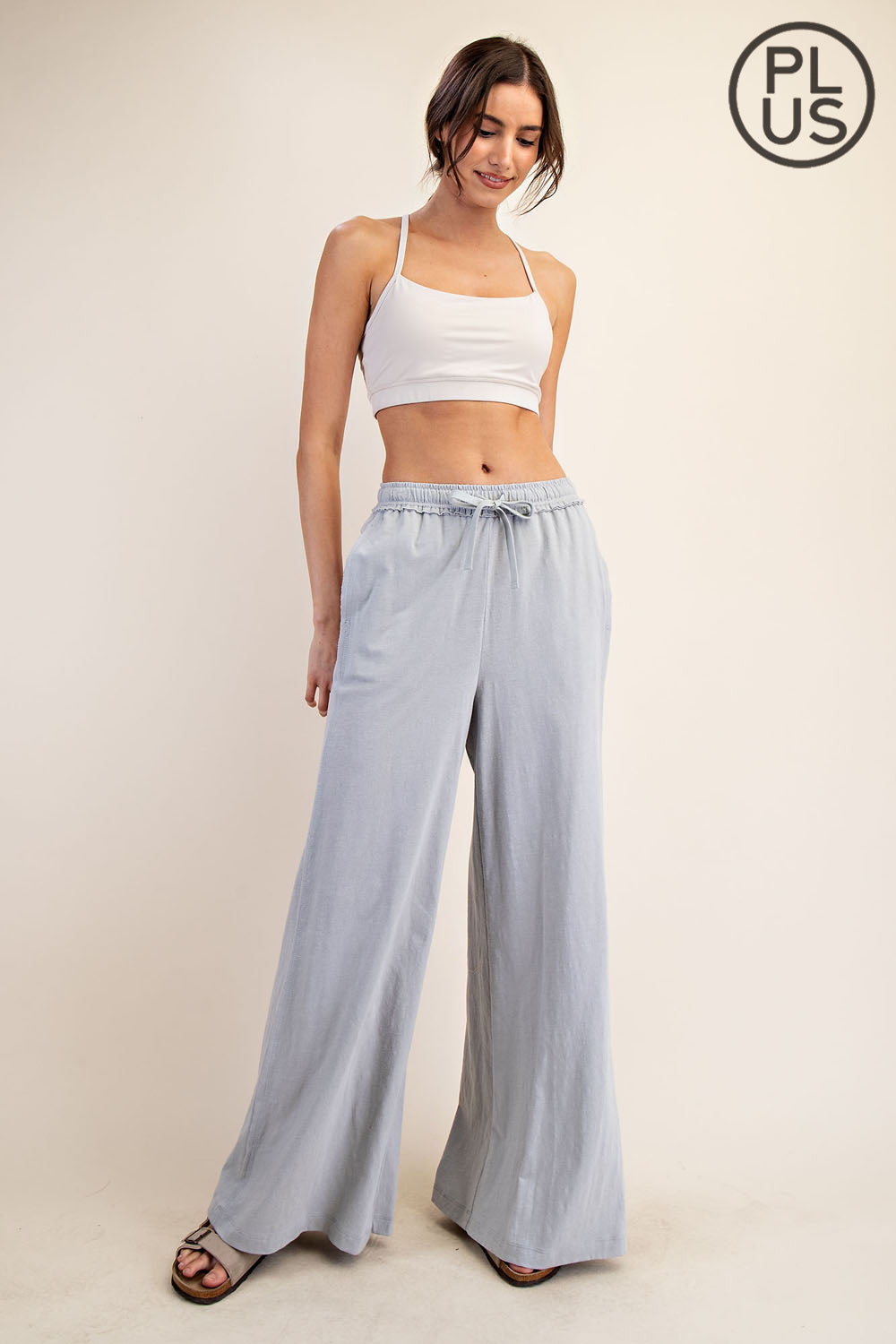 Plus Size Lt Gray Cotton Slub Lounge Pant
