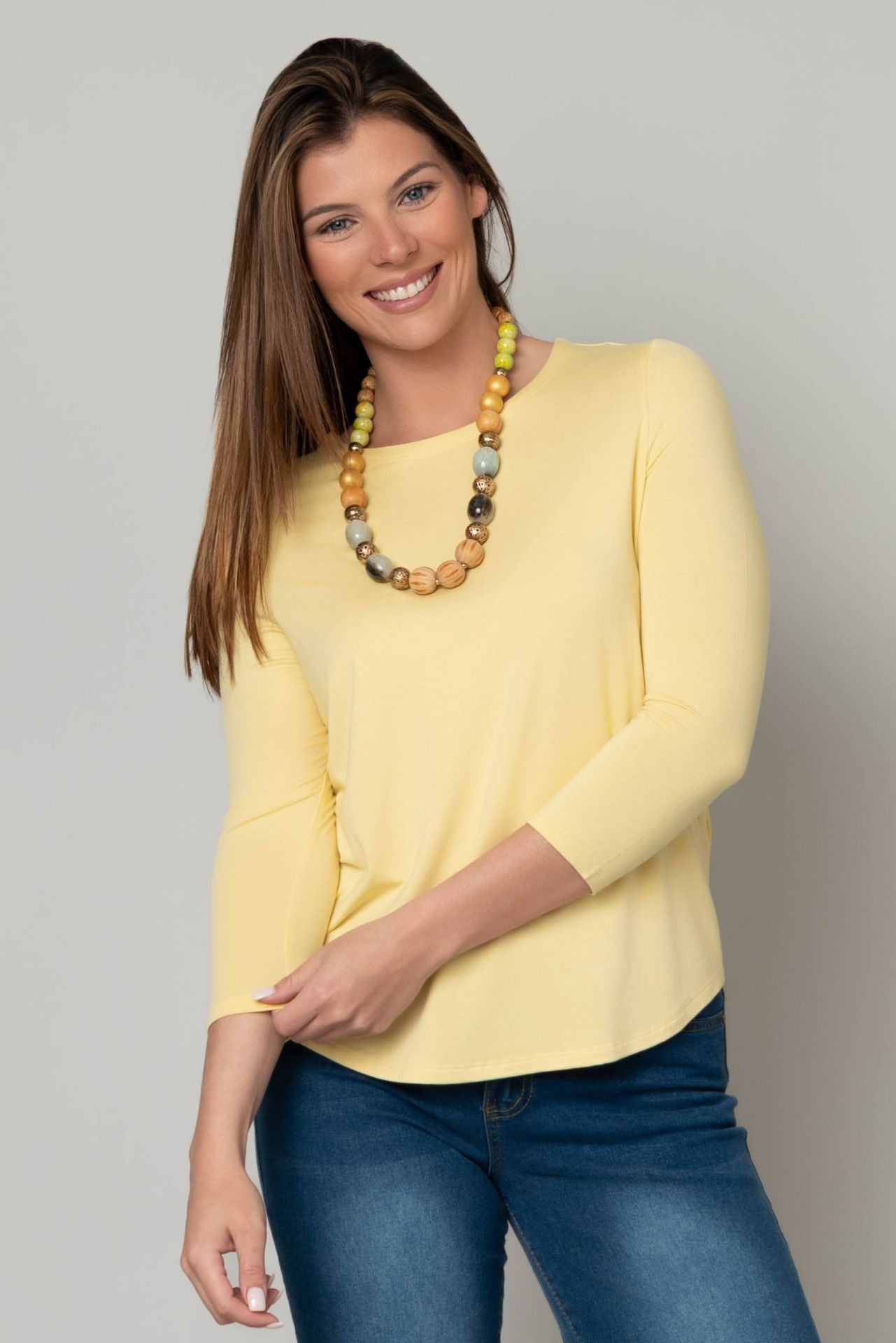Juliana Crepe 3/4 Sleeve Hi-Lo Tee