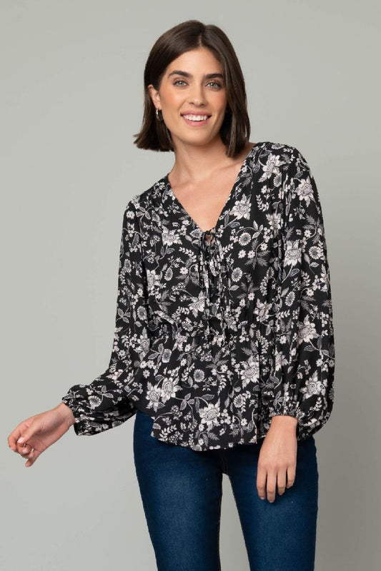 Printed Tie Front Peplum Blouse