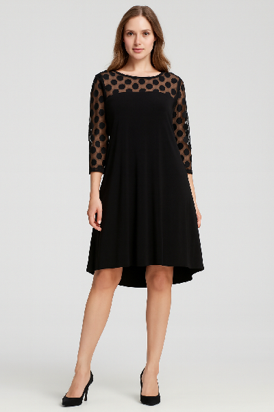 Mesh Polka Dot Trapeze Dress