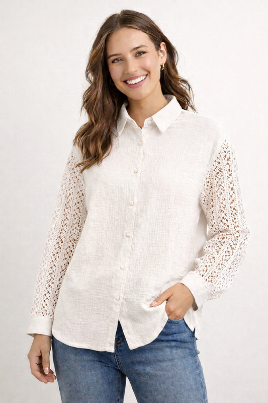 Cotton Gauze Button Front Top