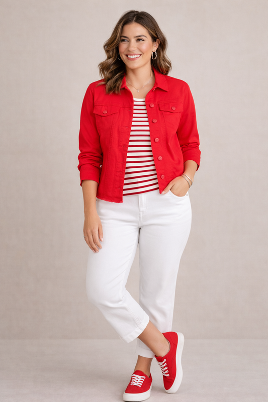 Frayed Denim Jacket Strawberry Red