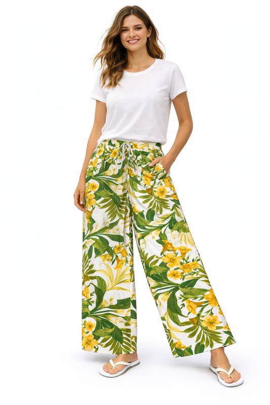 Linique Pull On Wide Leg Pant Yellow/Green