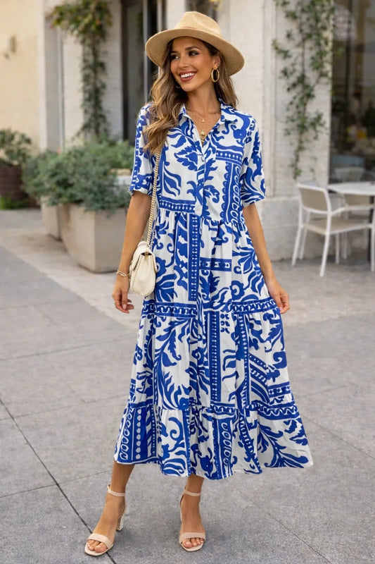 Blue Floral Tiered Maxi Dress