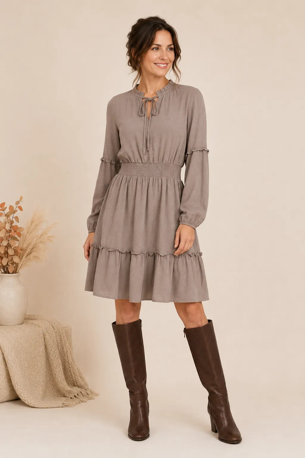Mocha Tie Front Dress