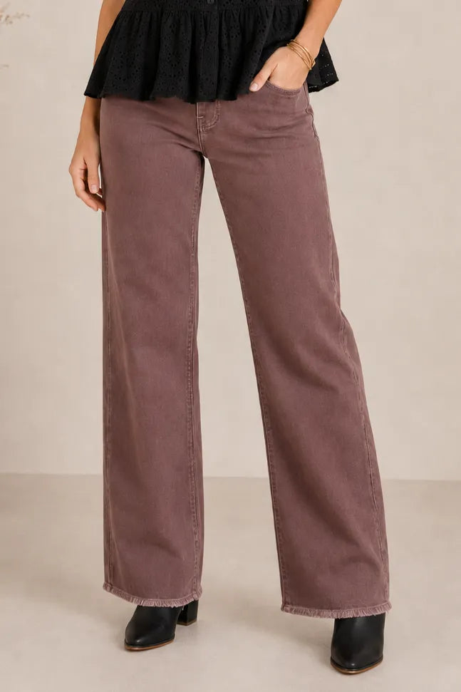 Brown 31" Inseam Wide Leg Jean
