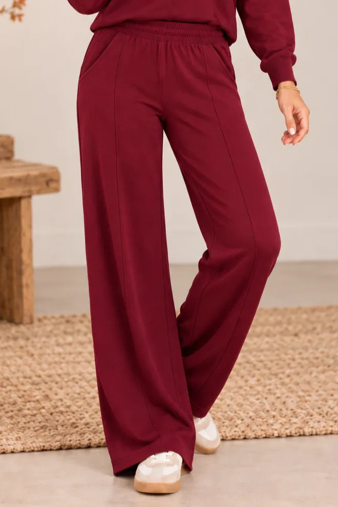 Silky Soft Seam Front Straight Leg Pant Burgundy