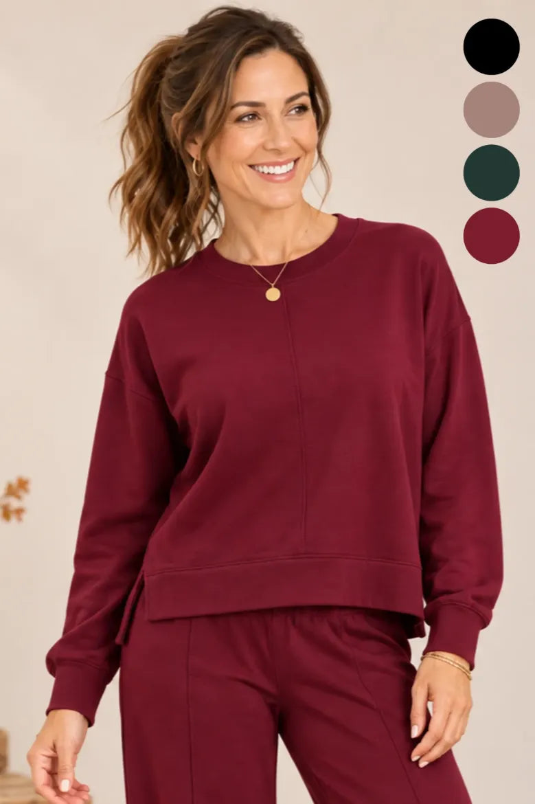 Silky Soft Drop Shoulder Sweatshirt Burgundy