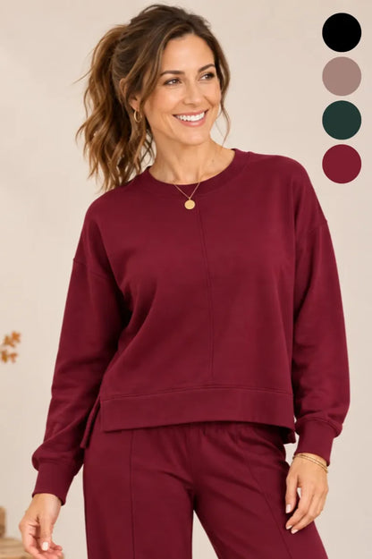 Silky Soft Drop Shoulder Sweatshirt Burgundy