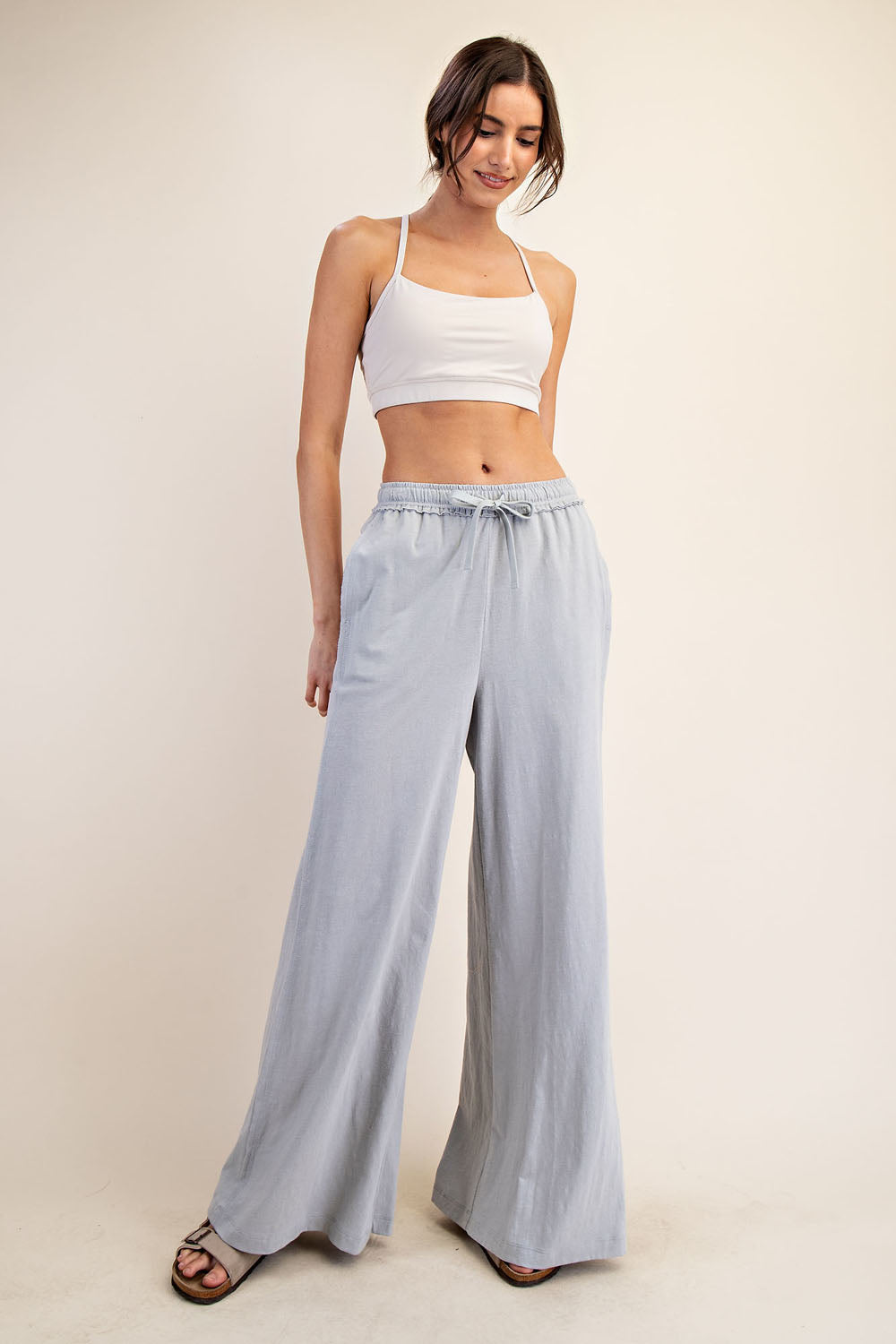 PLUS SIZE COTTON SLUB LOUNGING WIDE PANT