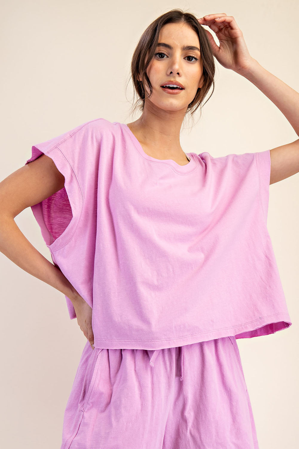 Cotton Slub Open Back Top Lilac