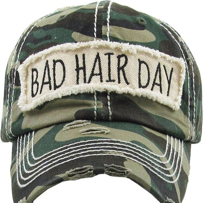 KBV1073 'BAD HAIR DAY' Distressed Cotton Cap: Camoflauge