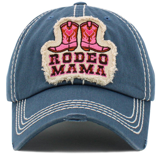 KBV1478 'Rodeo MaMa" Washed vintage Ballcap: Blue