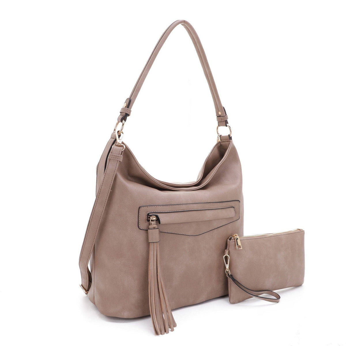 Eliza Front Tassel Pocket 2 in 1 Hobo Shoulder Bag S: Mauve