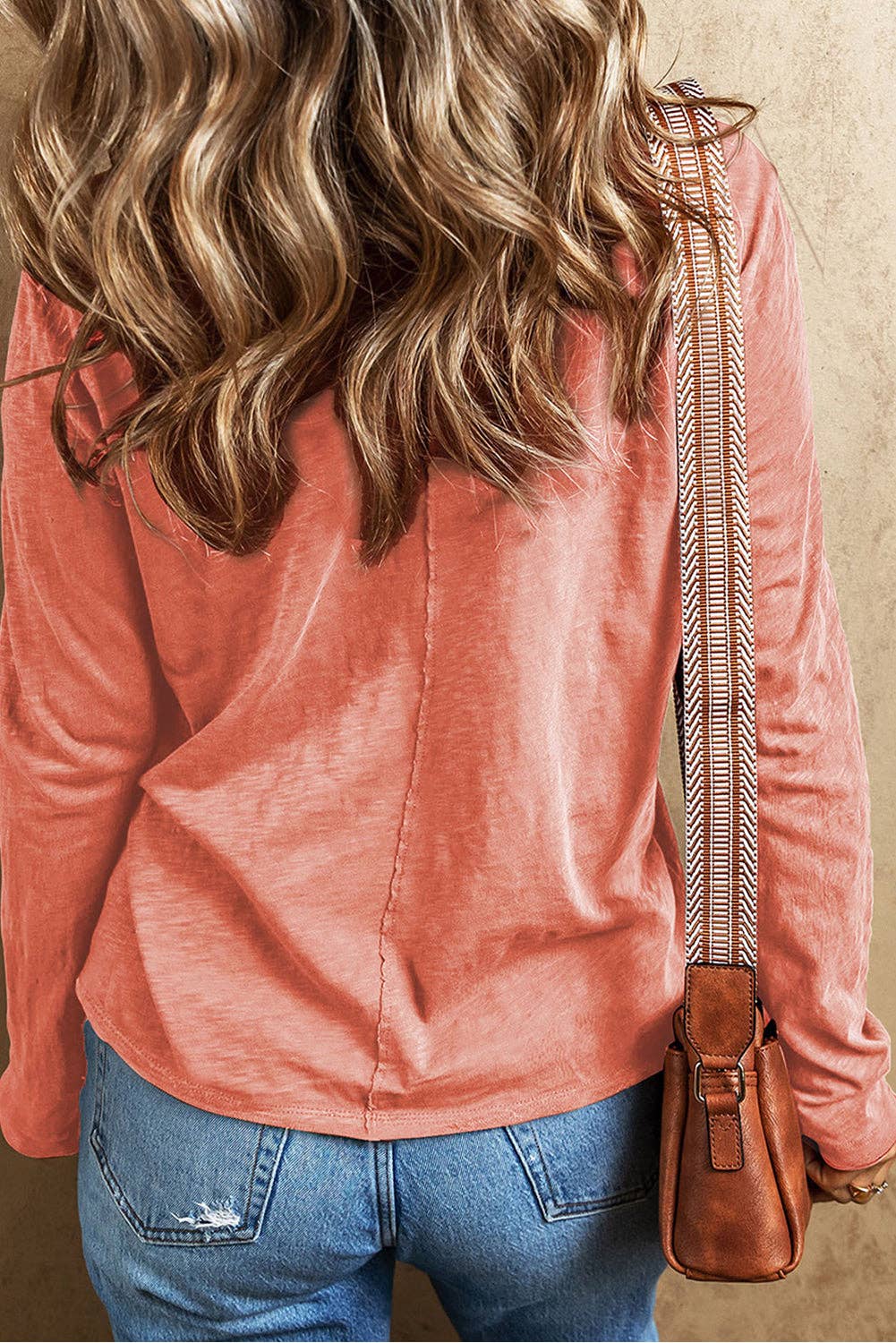 Floral Patchwork Long Sleeve T-Shirt: Fresh Salmon / L