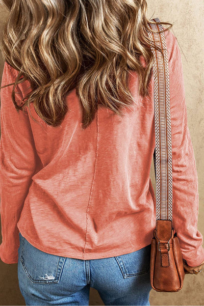 Floral Patchwork Long Sleeve T-Shirt: Fresh Salmon / M