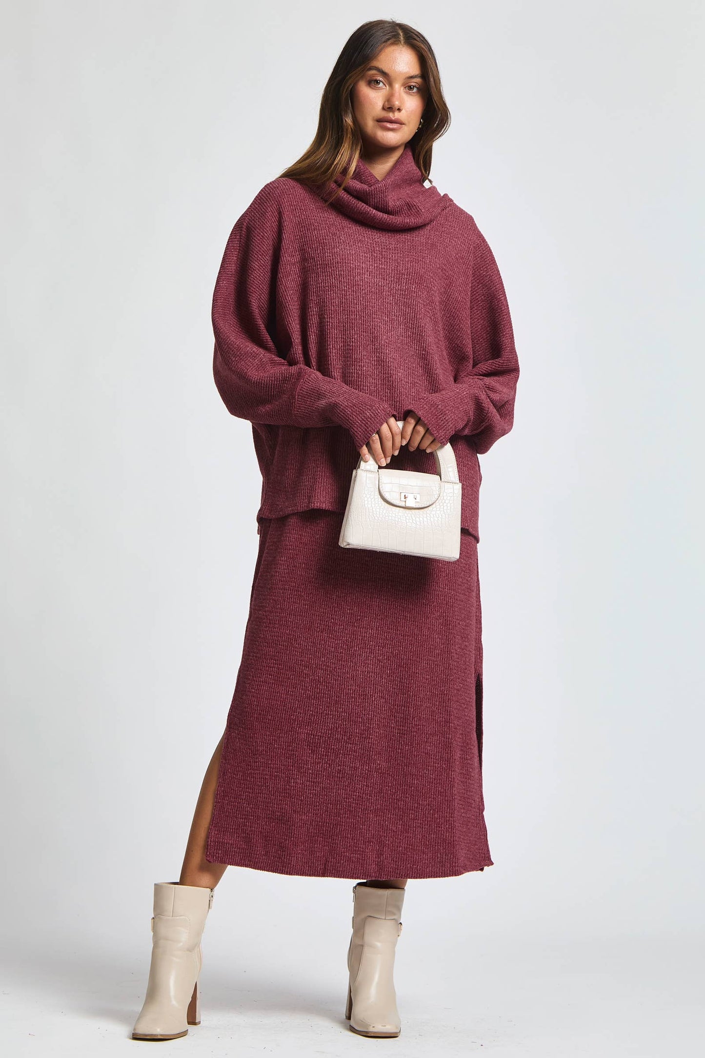 2 Piece Cozy Thermal Layered Set: Wine / M