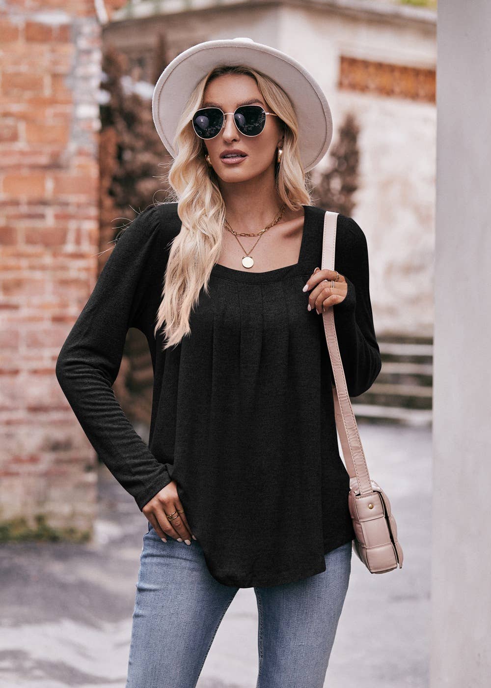 Top Square Neck Long Sleeve Charcoal / S
