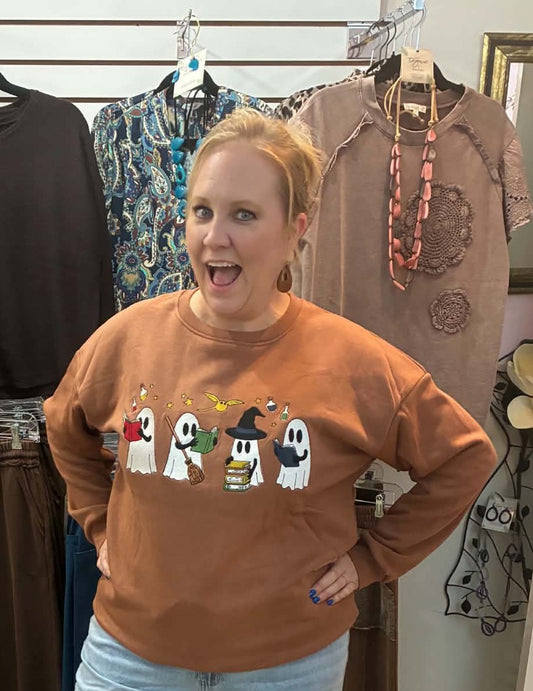 Simply Southern Ghost/Books Sweatshirt Brown