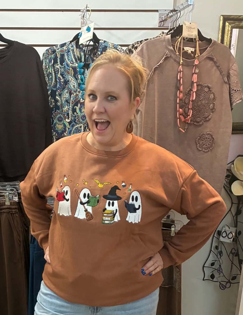 Simply Southern Ghost/Books Sweatshirt Brown