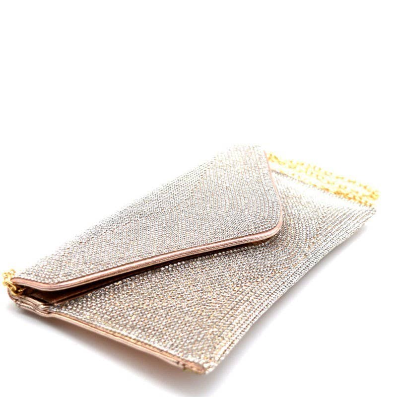 Rhinestone Embellished Envelope Clutch: Gold