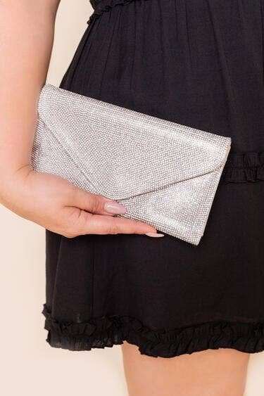 Rhinestone Embellished Envelope Clutch: Gold