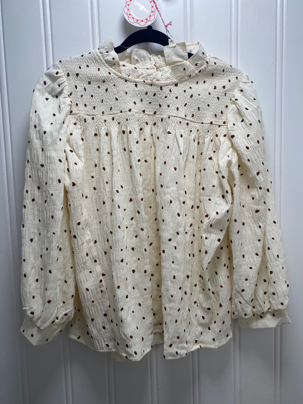 Umgee Dot Print Smocked Blouse