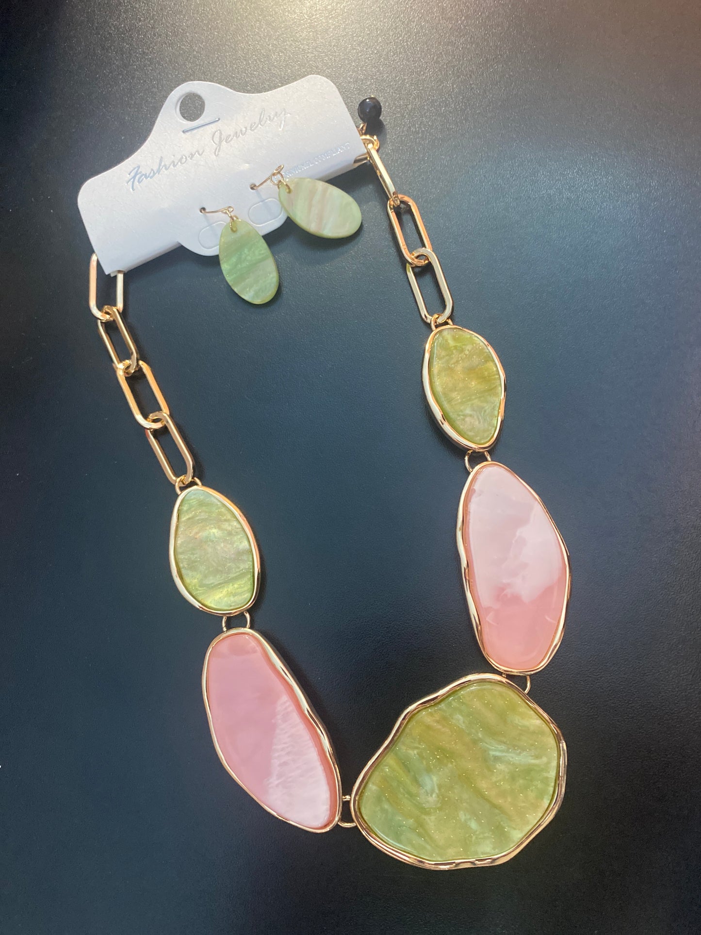 Pink & Green Earring & Necklace Set