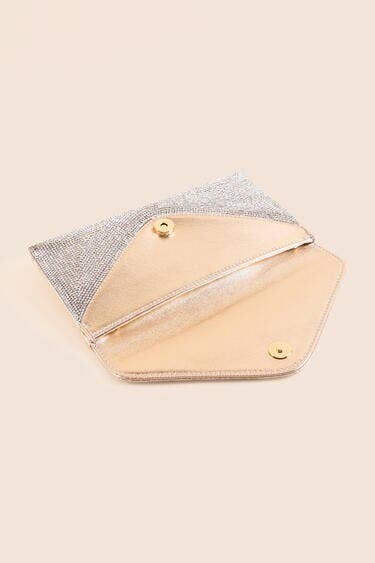 Rhinestone Embellished Envelope Clutch: Gold