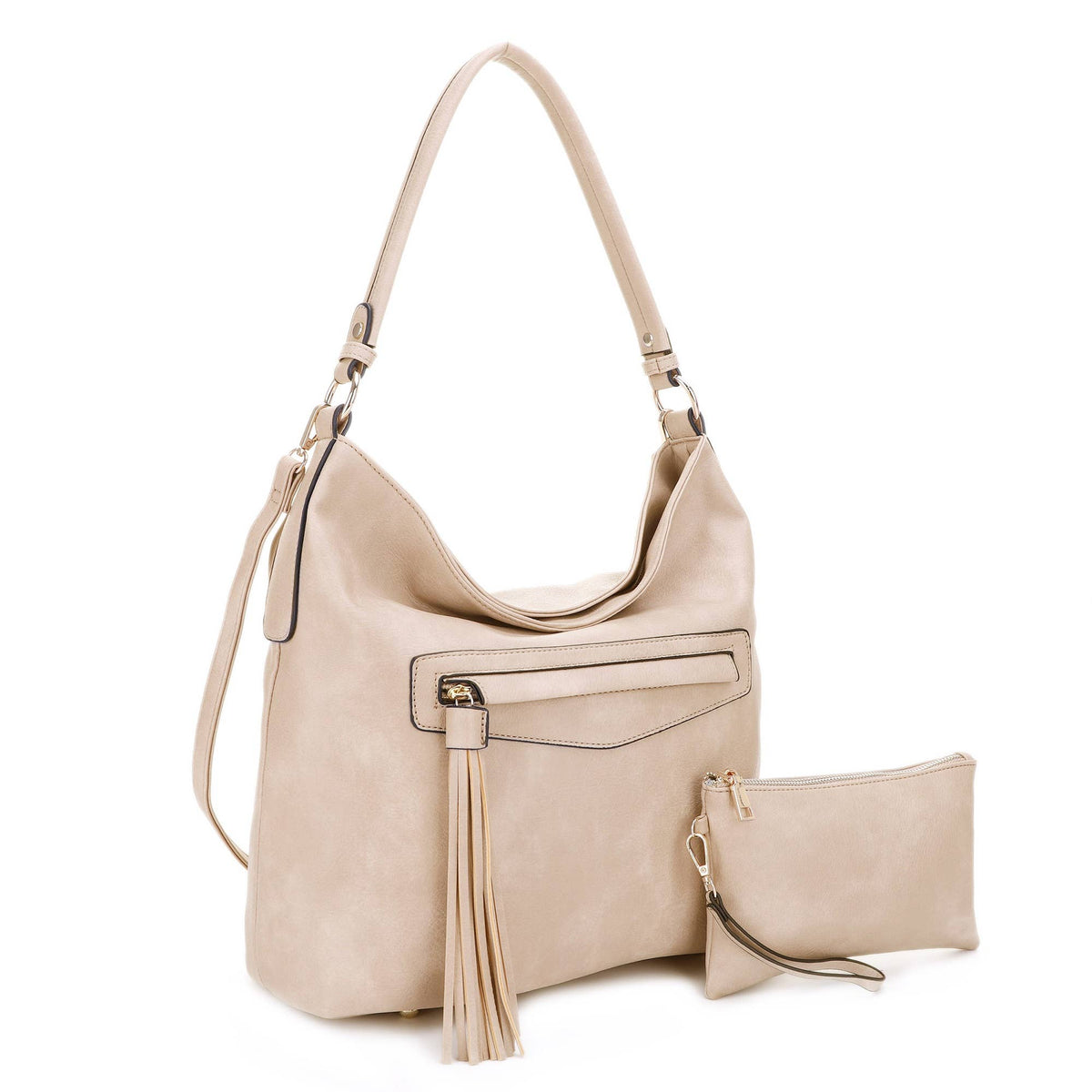Eliza Front Tassel Pocket 2 in 1 Hobo Shoulder Bag S: Mauve