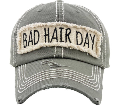 KBV1073 'BAD HAIR DAY' Distressed Cotton Cap: Camoflauge
