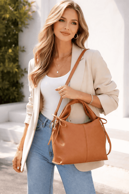 Bonnie Satchel/Crossbody Bag With Ribbon Detail: Stone