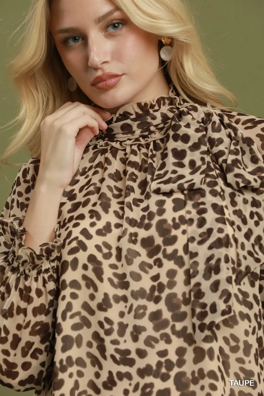 Umgee Animal Print Tie-Neck Blouse