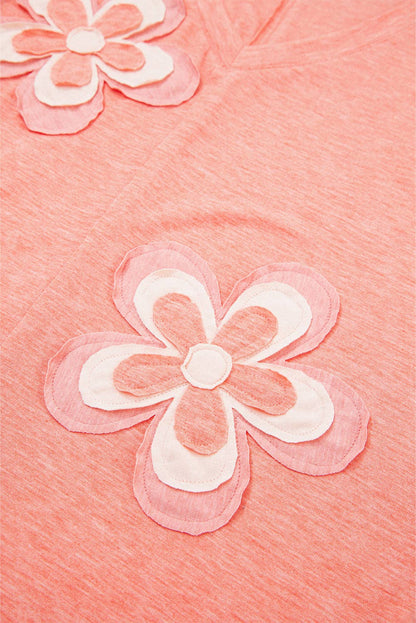 Floral Patchwork Long Sleeve T-Shirt: Fresh Salmon / L