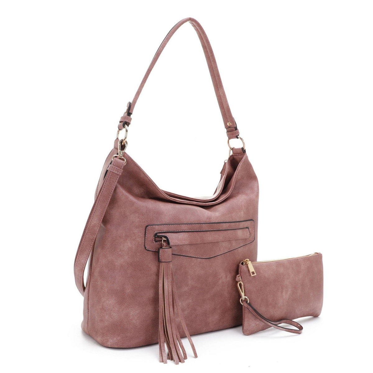 Eliza Front Tassel Pocket 2 in 1 Hobo Shoulder Bag S: Mauve