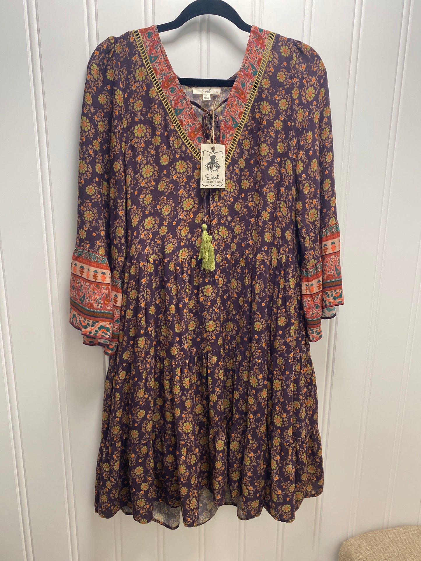 Bell Sleeve Printed Rayon Dress with Pockets