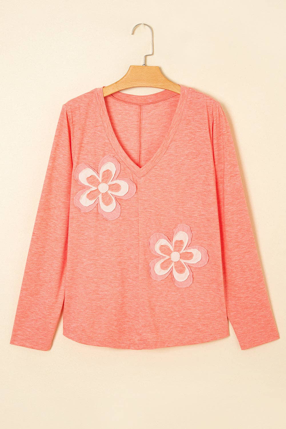Floral Patchwork Long Sleeve T-Shirt: Fresh Salmon / L