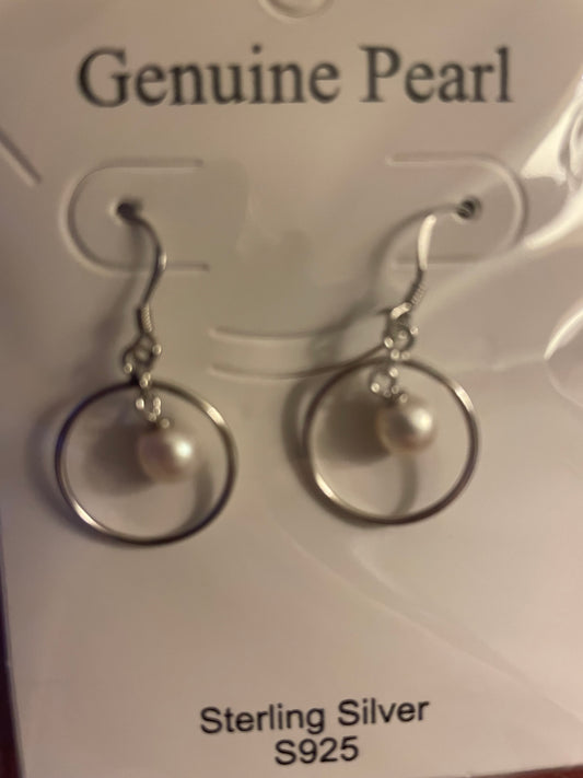 Genuine Pearl Sterling Circle Earring A3