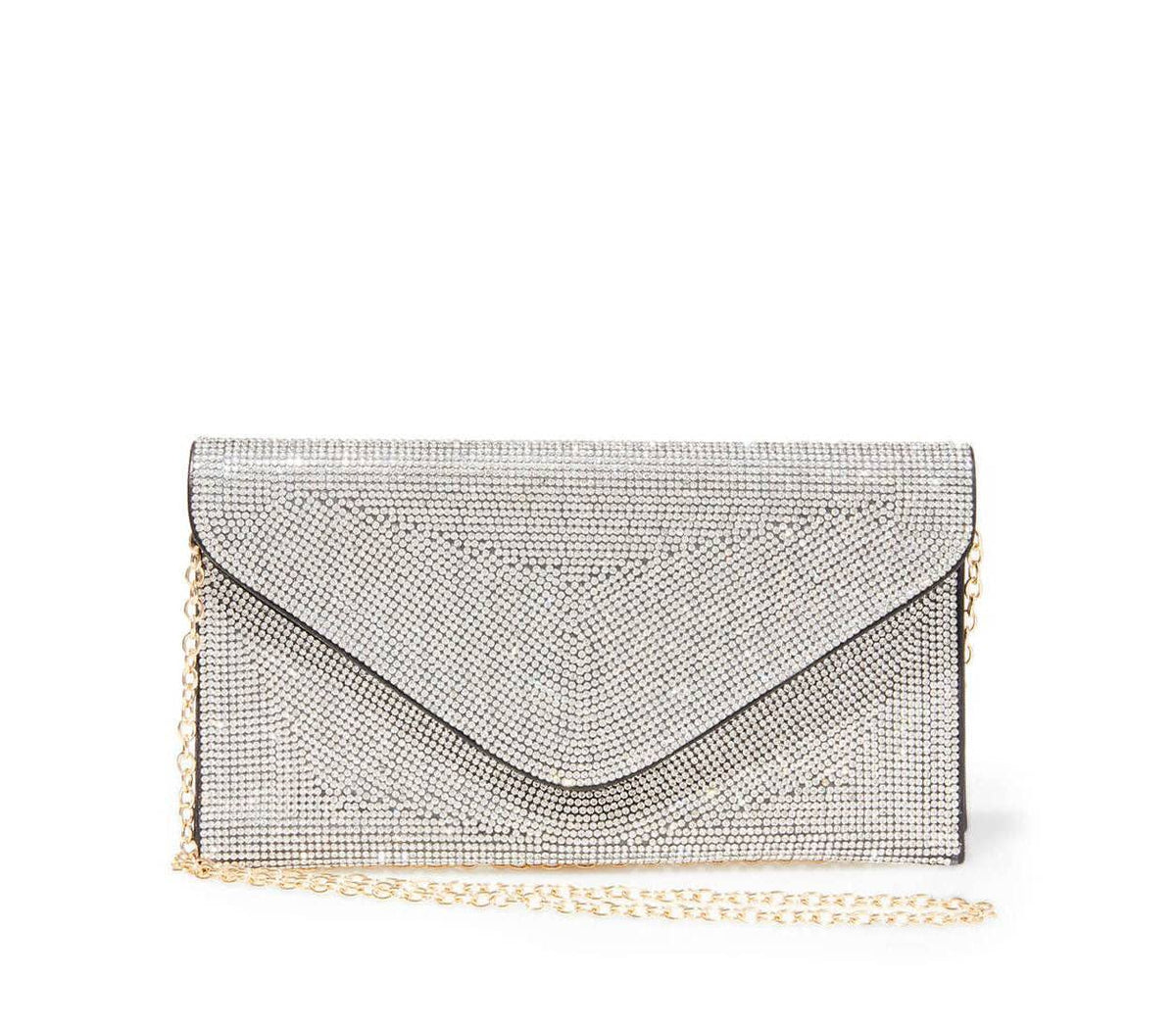 Rhinestone Embellished Envelope Clutch: Gold